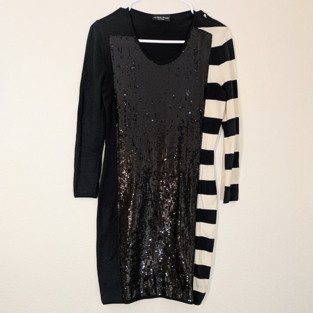 Anna Molinari Sequin Stripe Dress Italy S Whimsigoth Witchy‎ Glam Black White